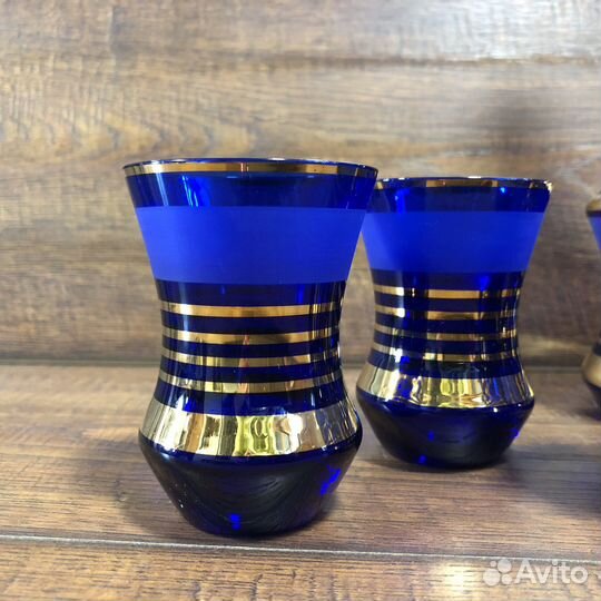 Графин и стопки. Кобальтовое стекло. Богемия