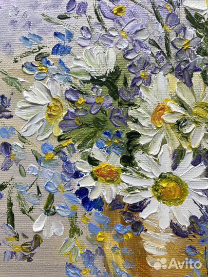 Картина маслом полевой букетик. Цветы
