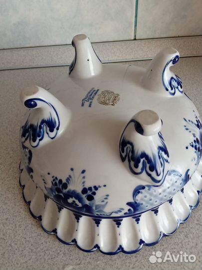 Ваза для фруктов на 4-ножках гжель