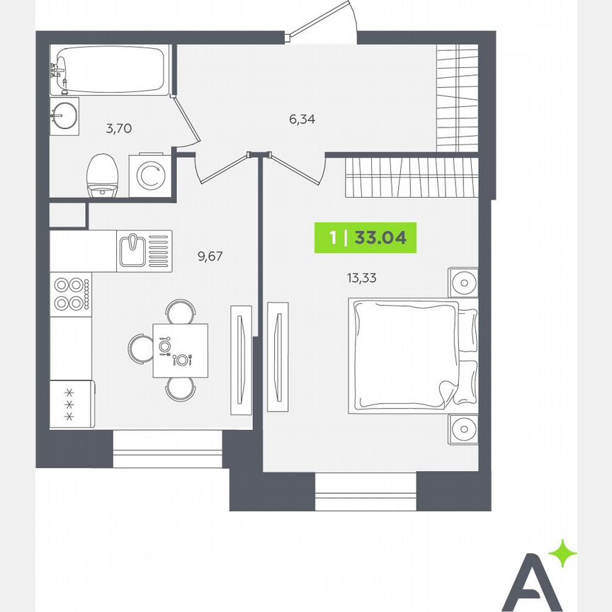 1-к. квартира, 33 м², 1/12 эт.
