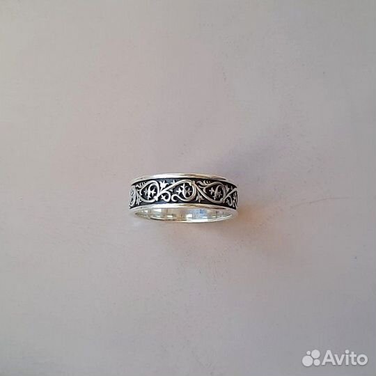 Обручальное кольцо с орнаментом и чернением, сереб