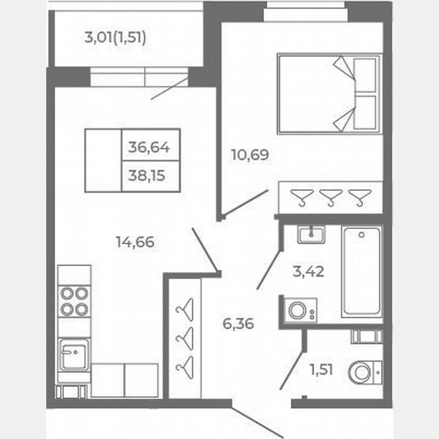 1-к. квартира, 36,6 м², 3/4 эт.