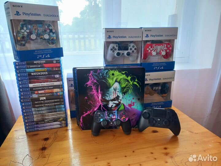 PS4 Slim+2джоя+100игр