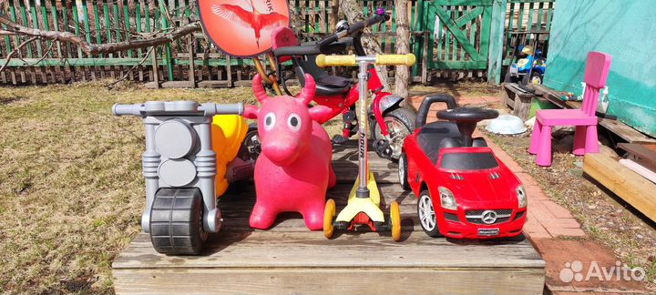 Велосипед, самокат, беговел, попрыгун (бык)