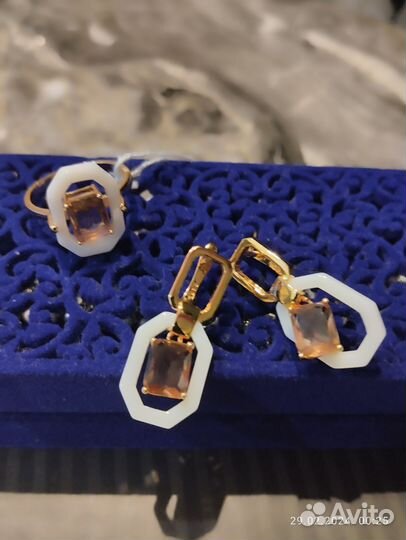 Набор кольцо и серьги позолоченые