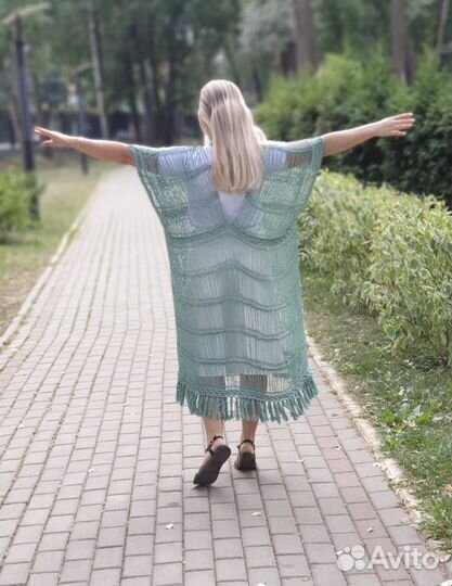Пляжная туника, вязаная,хлопок, ручная работа