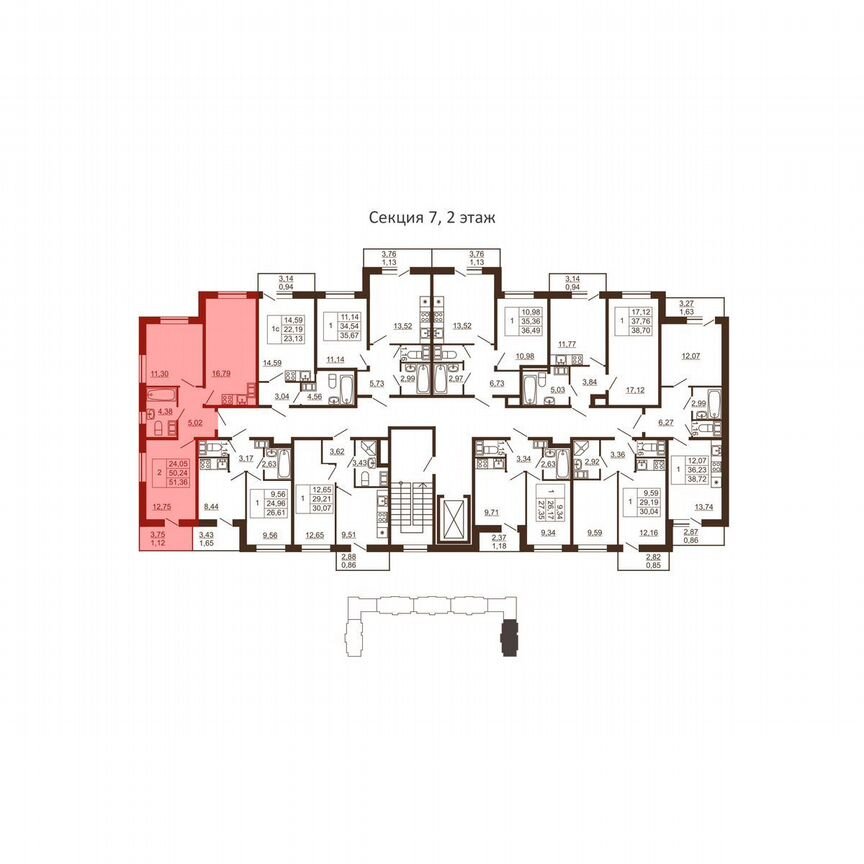 2-к. квартира, 51,4 м², 5/6 эт.