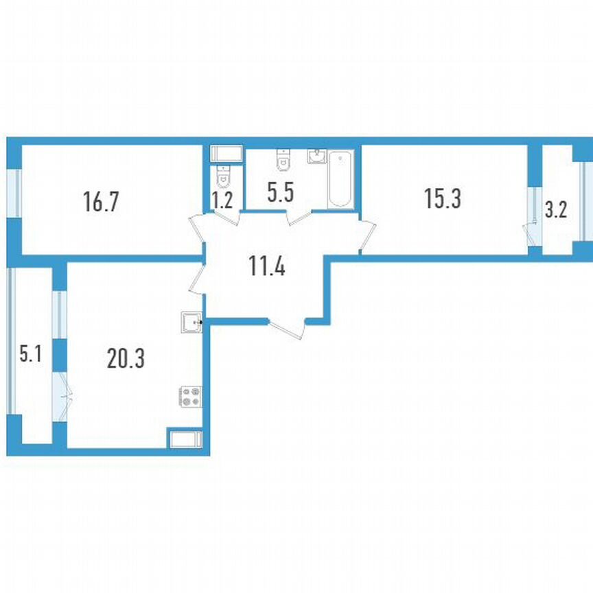 2-к. квартира, 74 м², 19/19 эт.