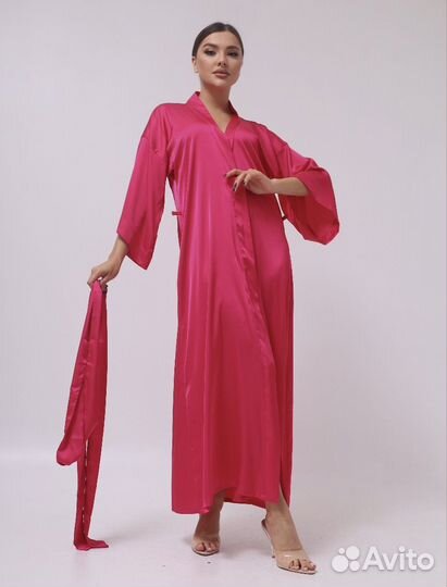 Женский шелковый халат-кимоно