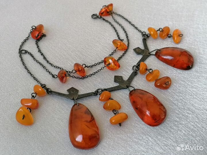 Колье янтарь Хоровод, серебро 875 пр., звезда СССР