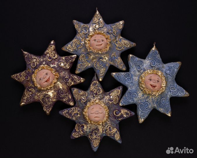 Ватные елочные игрушки звездочка-кривляка