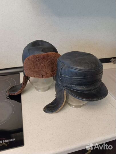 Мужская кожаная шапка,размер 52-54