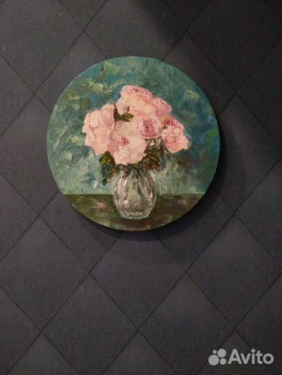 Картина маслом. Цветы. d30см