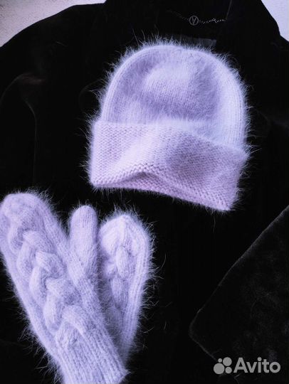 Шапка снуд варежки из пуха норки