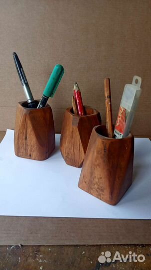 Стаканчики для канцелярии, 3шт, массив бука