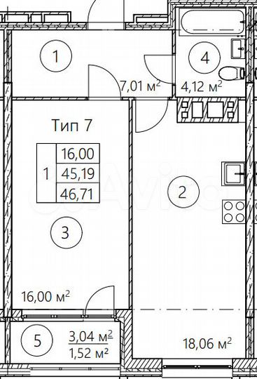 1-к. квартира, 46,7 м², 3/14 эт.