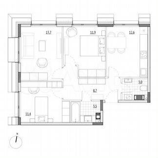 3-к. апартаменты, 64,8 м², 4/7 эт.