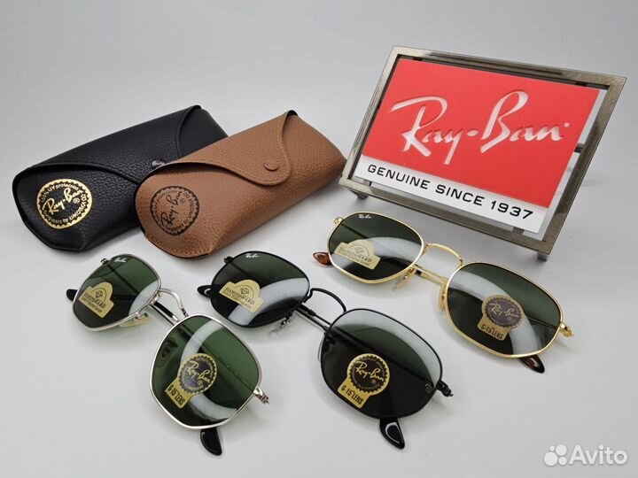 Очки Ray Ban 3548 Hexagonal Silver Зелёное Стекло