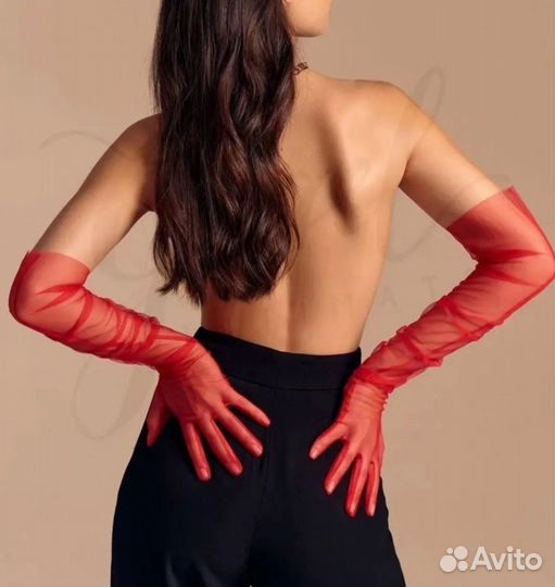 Перчатки женские длинные из атласа и шифона