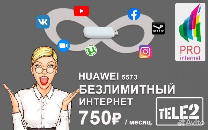 Tele 2 750 + Модем для интернета huawei 5573