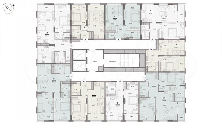 2-к. квартира, 69,1 м², 5/25 эт.
