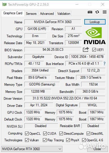 Gigabyte rtx 3060 Aorus Elite 12gb Rev 2.0