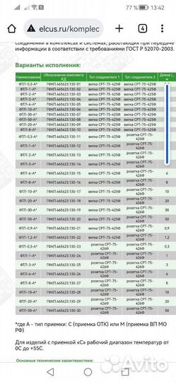 Соединитель кабеля квсф75 с срт75-425ф