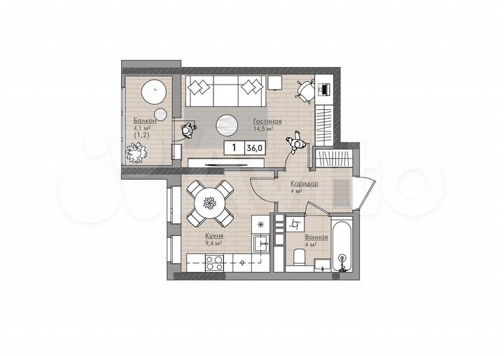 1-к. квартира, 33,1 м², 6/18 эт.