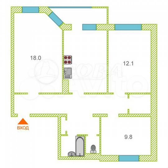 3-к. квартира, 73 м², 3/9 эт.