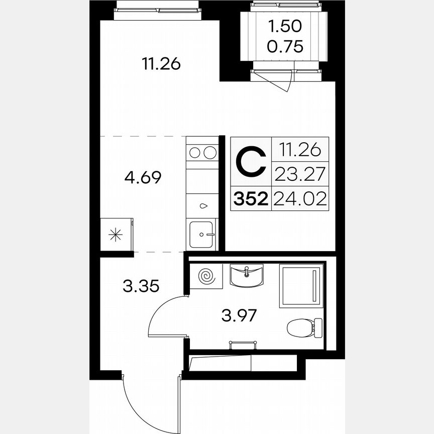 Квартира-студия, 24 м², 6/9 эт.