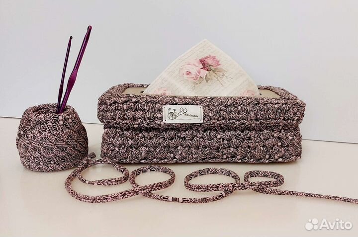 Вязаные корзинки из трикотажной пряжи