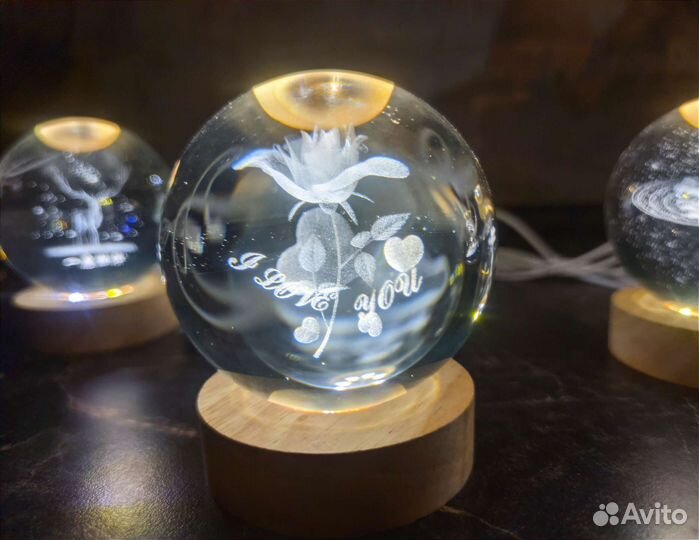 Светильник ночник Хрустальный 3D шар 8см в ассорт