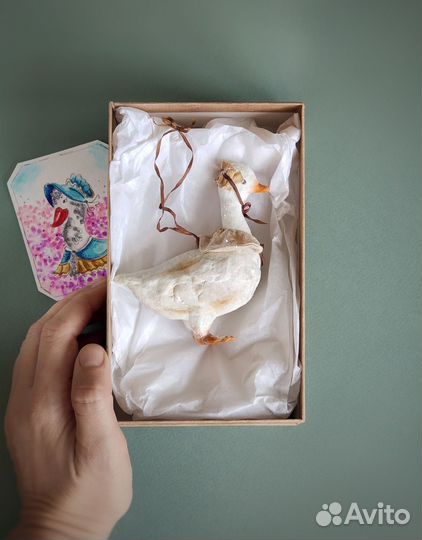 Ватные елочные игрушки Гусь в стиле винтаж. Гусыня