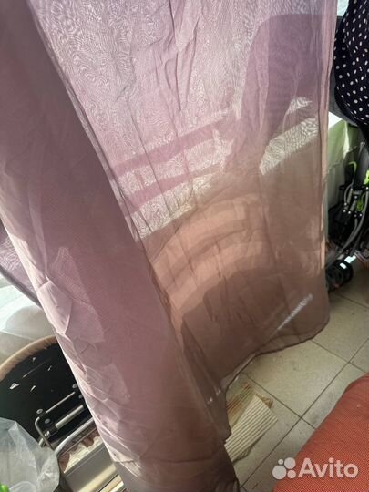 Тюль сиренево-серая целая длинная