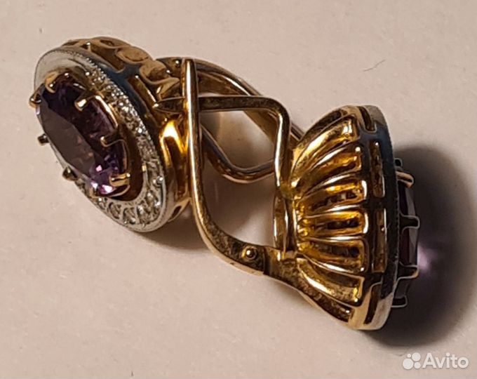 Золотые серьги 585, 10,29 гр., вставка - топаз