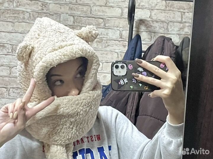 Шапка капор с ушками женская зимняя