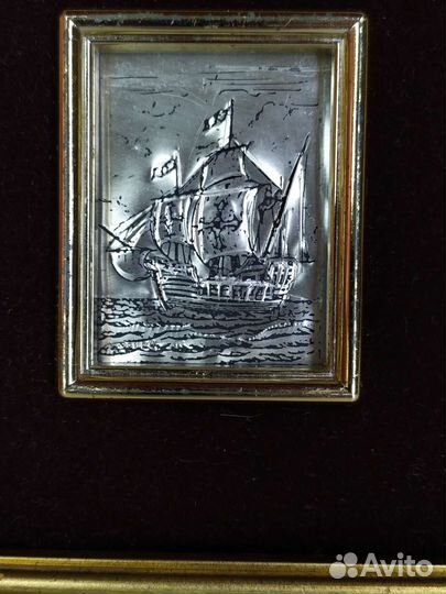 Картина, панно, корабль, Винтаж, Европа