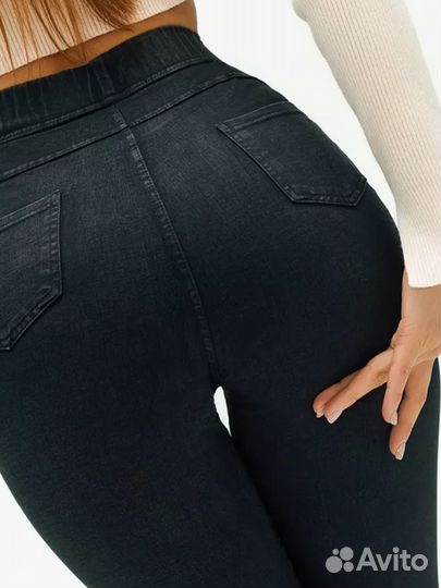 Джеггинсы с начесом зауженные утепленные джинсы