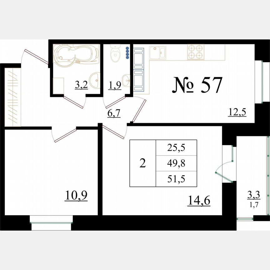 2-к. квартира, 51,5 м², 7/8 эт.