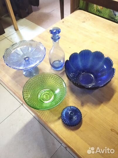 Ваза для фруктов цветное стекло времён СССР