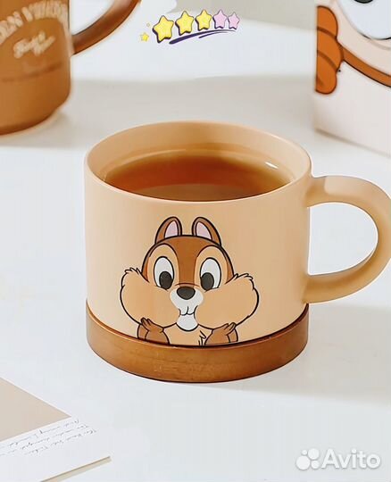 Премиум-кружки Чип и Дейл с деревянной основой