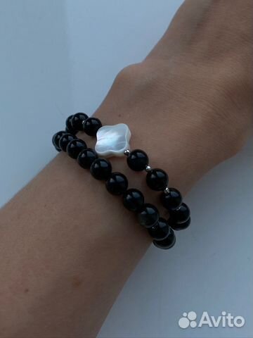 Браслет черный агат и перламутр