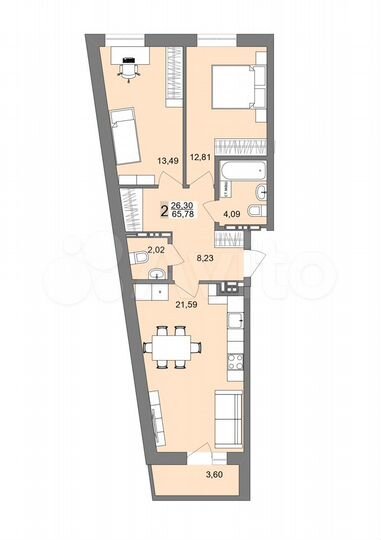 2-к. квартира, 65,5 м², 11/19 эт.