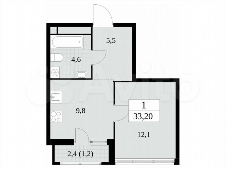 1-к. квартира, 33,2 м², 16/30 эт.