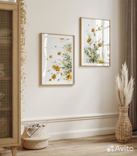 Картины акварелью, постеры на кухню 2 шт. 42х30 см