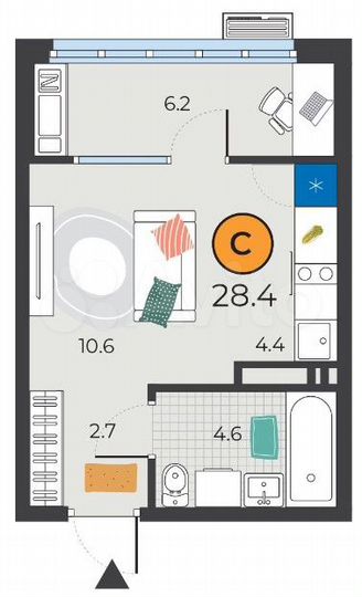 Квартира-студия, 28,4 м², 6/25 эт.