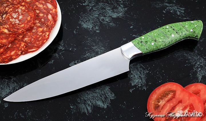 Кухонный нож № 9 сталь 95Х18 рукоять акрил зеленый