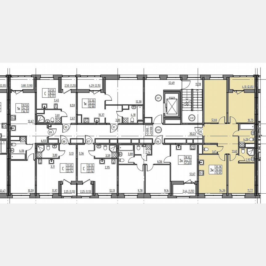 3-к. квартира, 72,1 м², 2/12 эт.