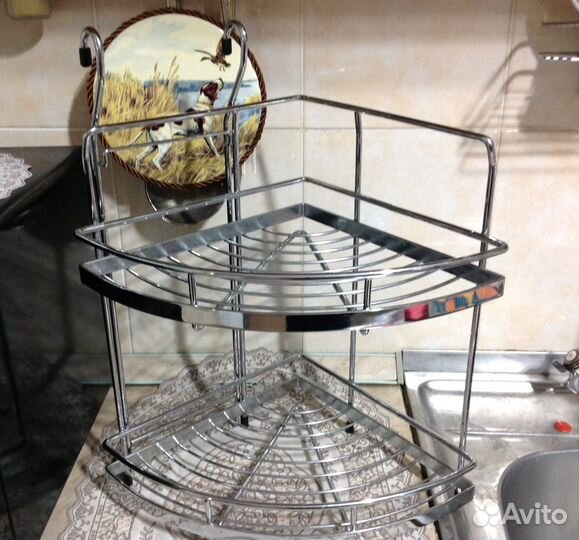 Полка угловая двойная на кухню на рейлинг