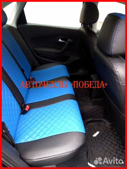 Чехлы Volkswagen Polo 5 Sd из экокожи чёрно-синие